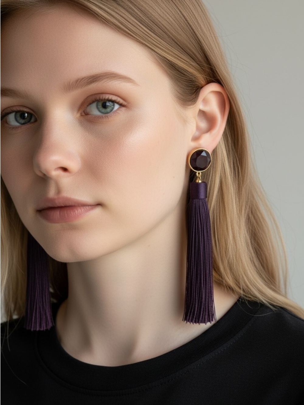 10/25 Gold-Accent Purple Tassel Drop Earrings